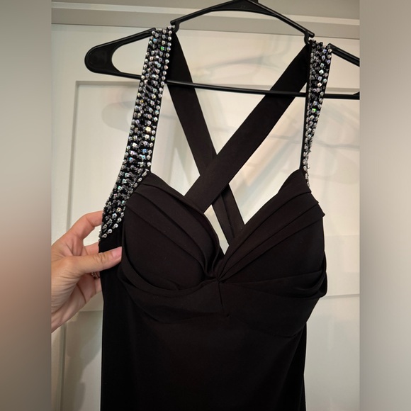 Black Sequin Open Back Formal Dress - Picture 3 of 11
